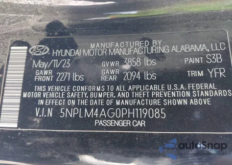 2023 Hyundai Elantra Sel z USA, uszkodzony, nr VIN 5NPLM4AG0PH119085